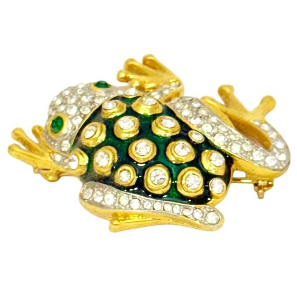 Vintage 1980s Frog Brooch Enamel and Crystals - Picture 5 of 7